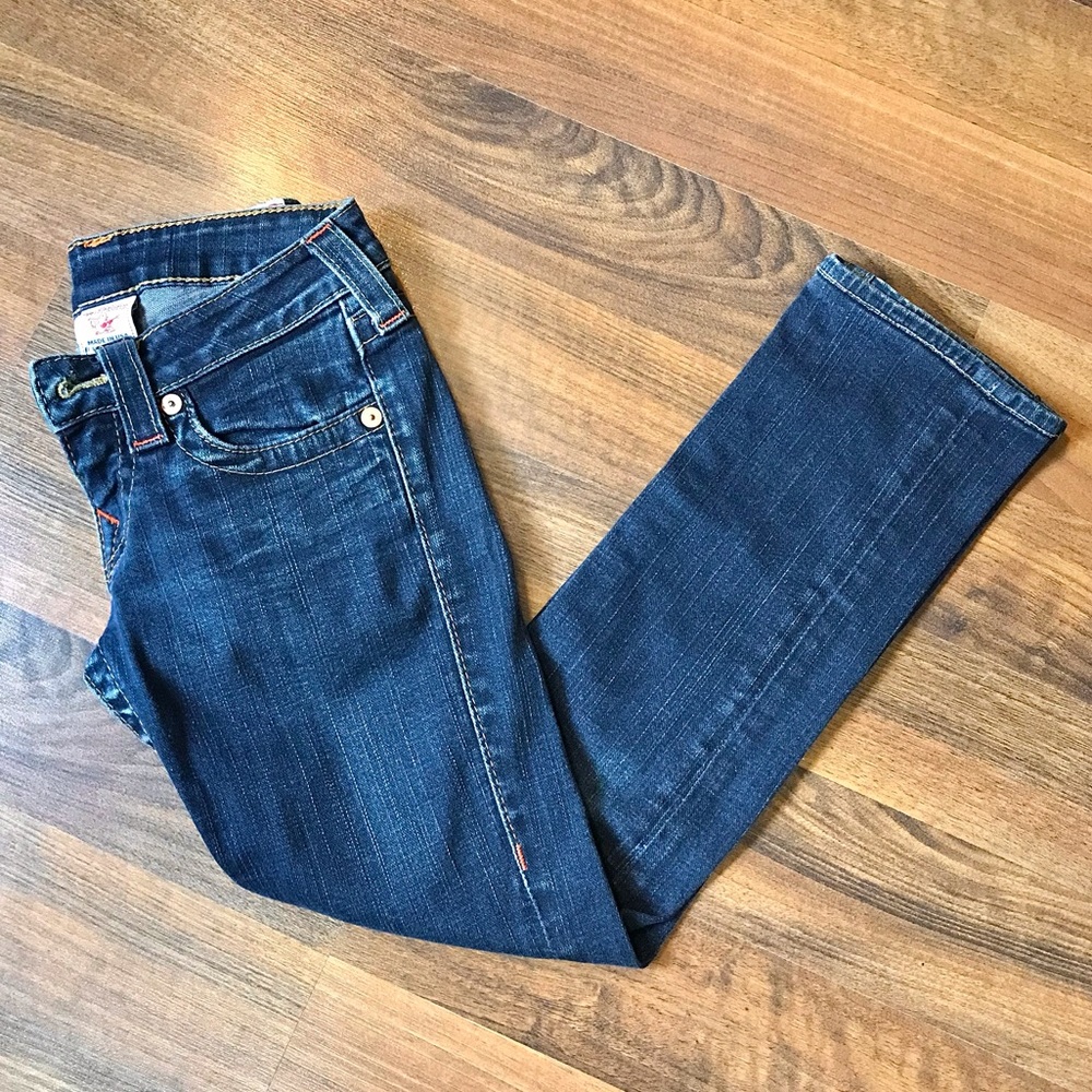 TRUE RELIGION Johnny dark wash jeans back pocket logo authentic made in USA
